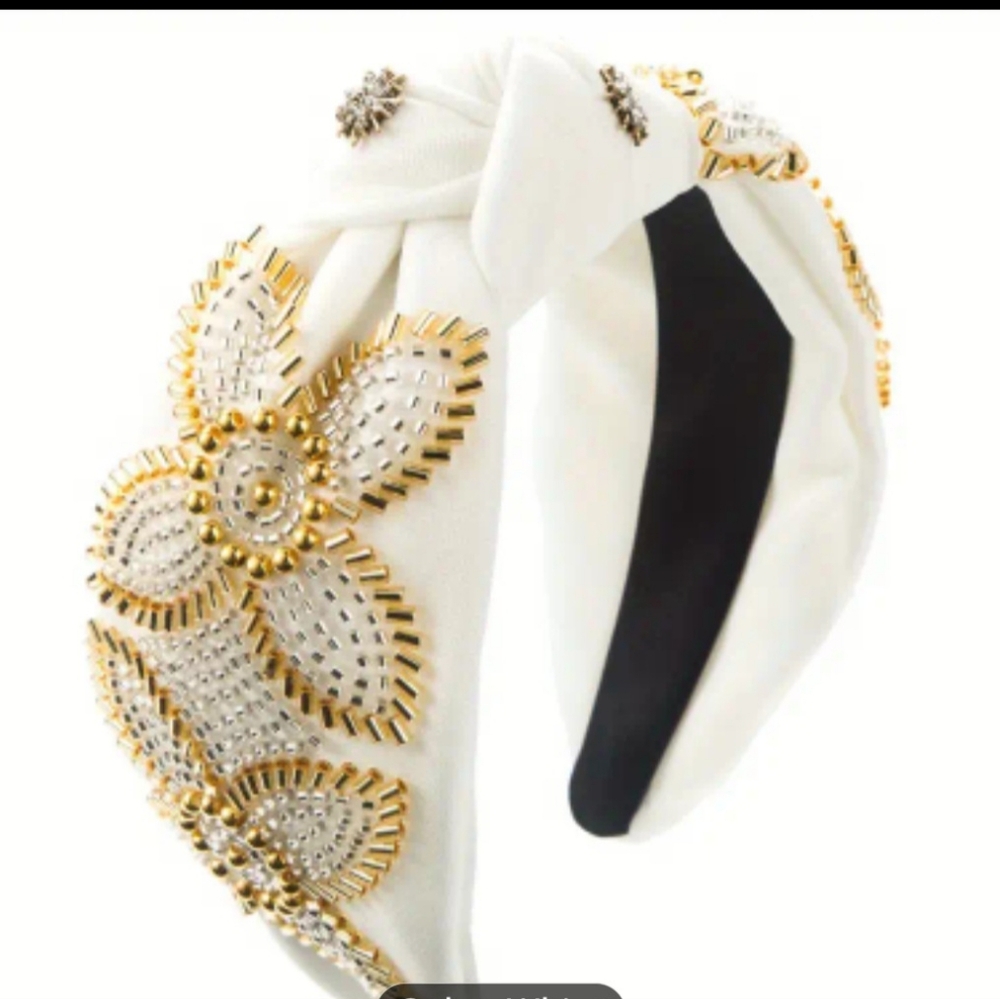 Elegant Gold and White Beaded Headband